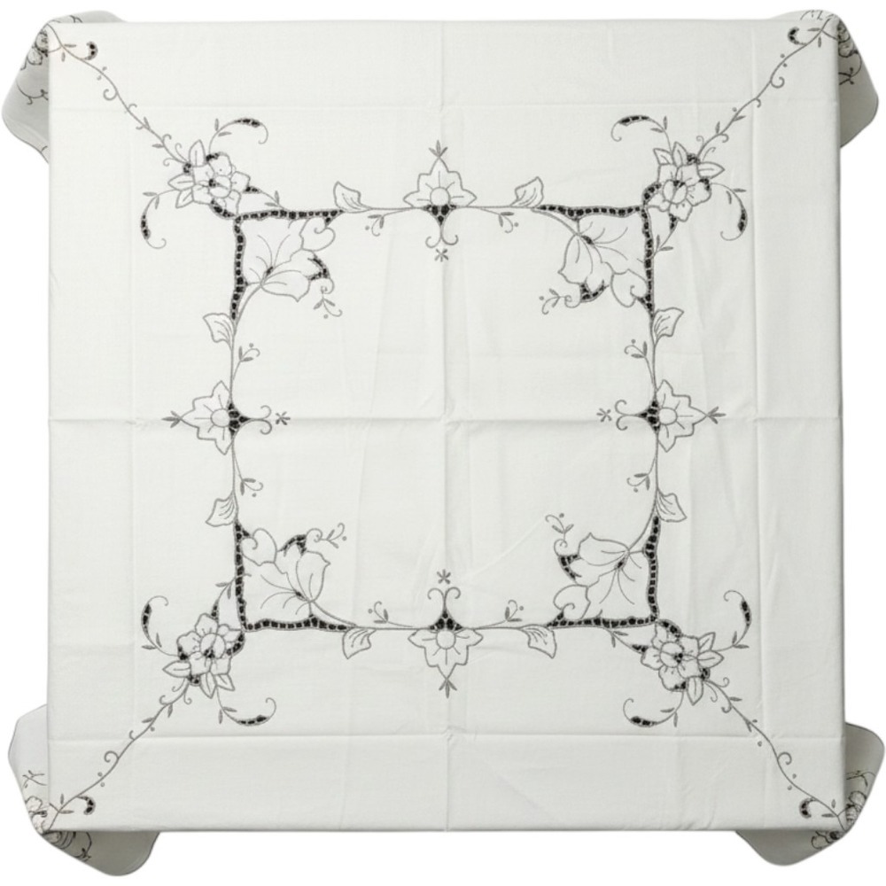Vintage Cream Embroidered Cutwork Square Tablecloth 47in 6 Matching Napkins Set
